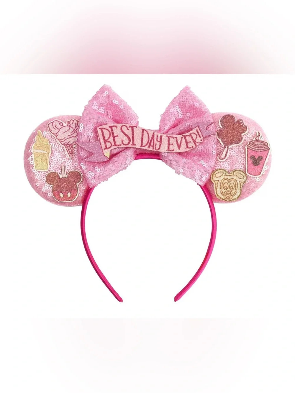 Pink Sequin Kids “Mickey Mouse” Ear Headband with 'Best Day Ever' Banner